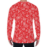 Red Paisley Bandana Pattern Print Men's Long Sleeve T-Shirt