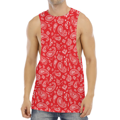 Red Paisley Bandana Pattern Print Men's Muscle Tank Top