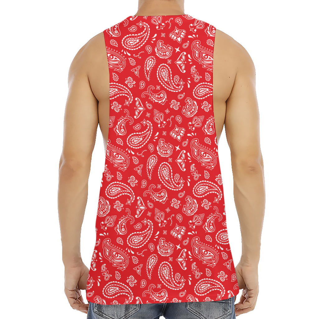 Red Paisley Bandana Pattern Print Men's Muscle Tank Top