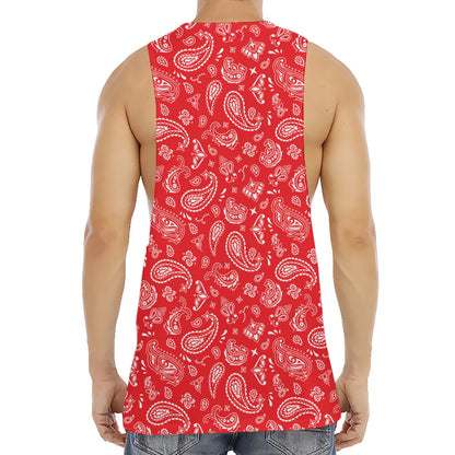 Red Paisley Bandana Pattern Print Men's Muscle Tank Top