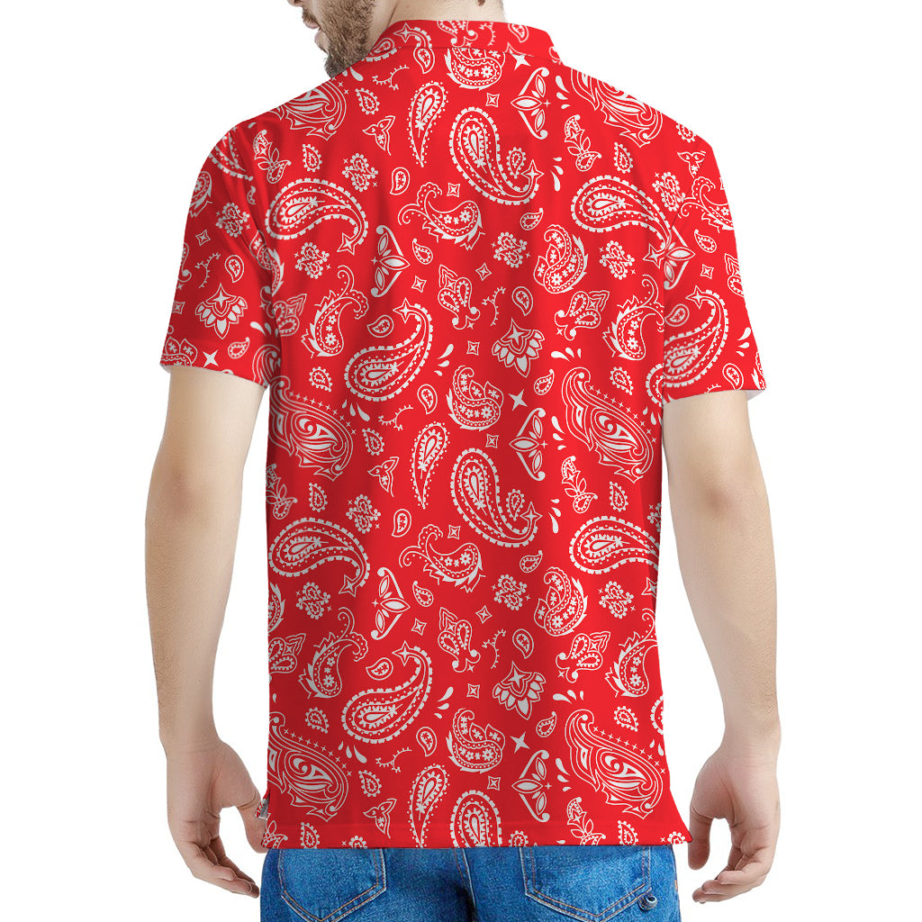 Red Paisley Bandana Pattern Print Men's Polo Shirt