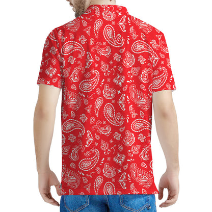 Red Paisley Bandana Pattern Print Men's Polo Shirt