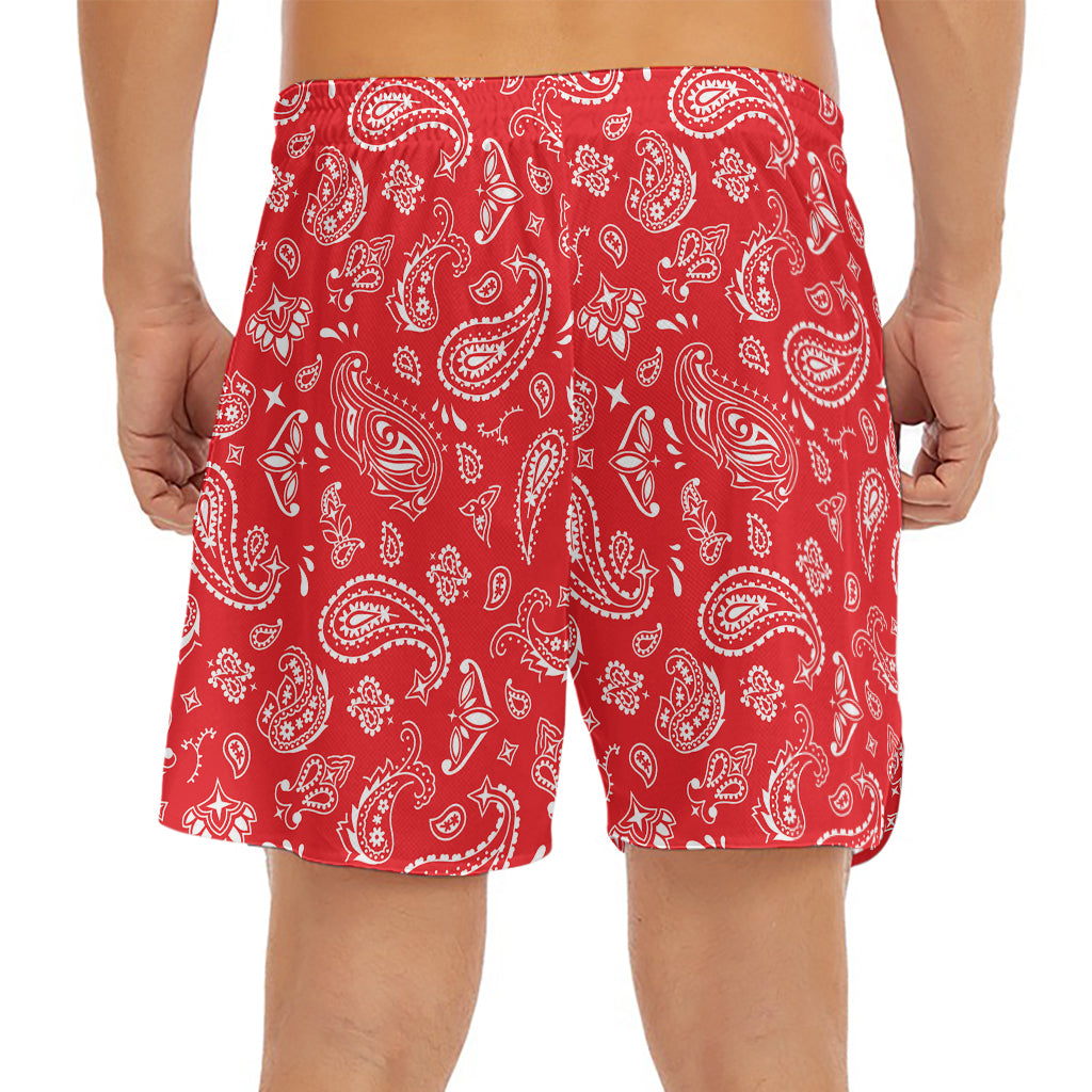 Red Paisley Bandana Pattern Print Men's Split Running Shorts