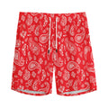 Red Paisley Bandana Pattern Print Men's Athletic Shorts
