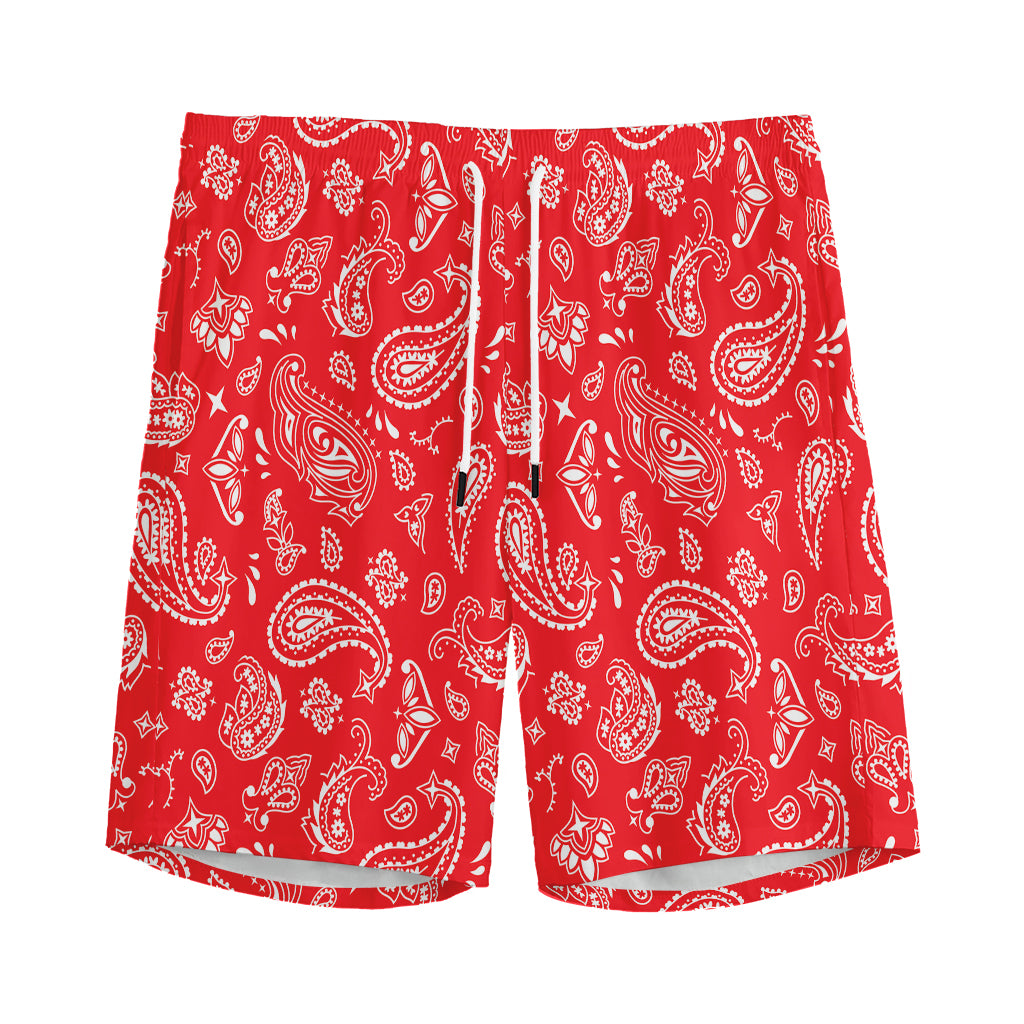 Red Paisley Bandana Pattern Print Men's Sports Shorts