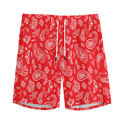 Red Paisley Bandana Pattern Print Men's Sports Shorts