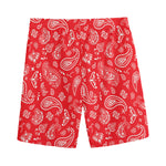 Red Paisley Bandana Pattern Print Men's Sports Shorts