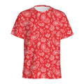 Red Paisley Bandana Pattern Print Men's Athletic T-Shirt