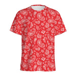 Red Paisley Bandana Pattern Print Men's Sports T-Shirt