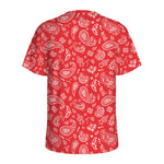 Red Paisley Bandana Pattern Print Men's Sports T-Shirt