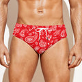 Red Paisley Bandana Pattern Print Men's Swim Briefs