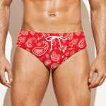 Red Paisley Bandana Pattern Print Men's Swim Briefs