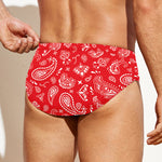 Red Paisley Bandana Pattern Print Men's Swim Briefs