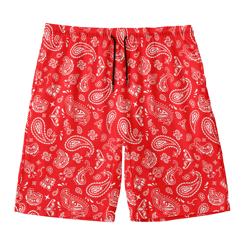 Red Paisley Bandana Pattern Print Men's Swim Trunks