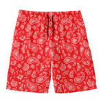 Red Paisley Bandana Pattern Print Men's Swim Trunks