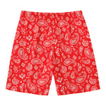 Red Paisley Bandana Pattern Print Men's Swim Trunks