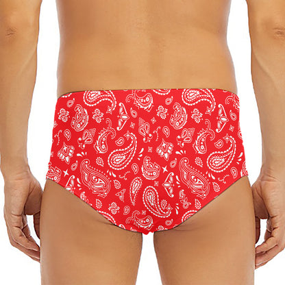 Red Paisley Bandana Pattern Print Men's Triangle Swim Briefs