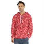 Red Paisley Bandana Pattern Print Men's Velvet Pullover Hoodie