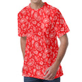 Red Paisley Bandana Pattern Print Men's Velvet T-Shirt