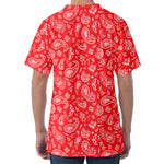 Red Paisley Bandana Pattern Print Men's Velvet T-Shirt