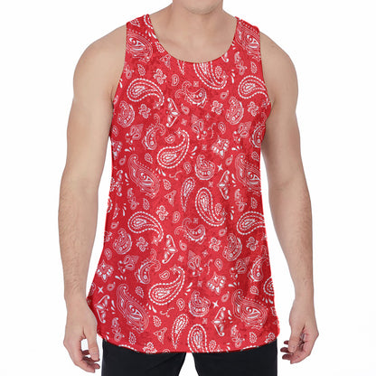 Red Paisley Bandana Pattern Print Men's Velvet Tank Top