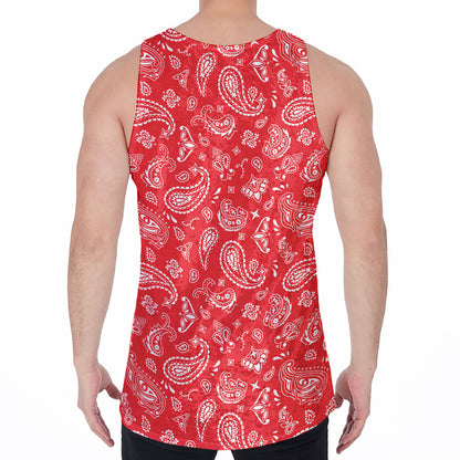 Red Paisley Bandana Pattern Print Men's Velvet Tank Top