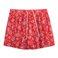 Red Paisley Bandana Pattern Print Mesh Shorts