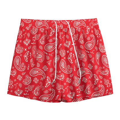 Red Paisley Bandana Pattern Print Mesh Shorts