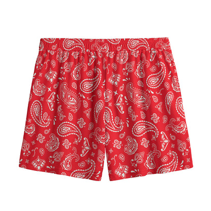 Red Paisley Bandana Pattern Print Mesh Shorts