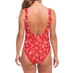 Red Paisley Bandana Pattern Print One Piece Swimsuit