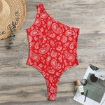 Red Paisley Bandana Pattern Print One Shoulder Bodysuit