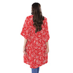 Red Paisley Bandana Pattern Print Open Front Beach Cover Up