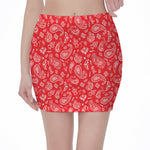 Red Paisley Bandana Pattern Print Pencil Mini Skirt