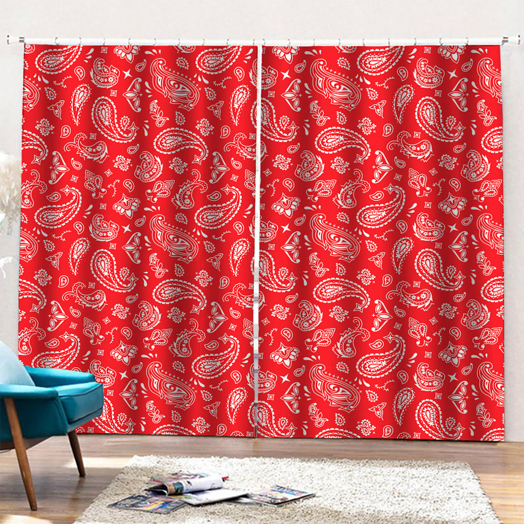 Red Paisley Bandana Pattern Print Pencil Pleat Curtains