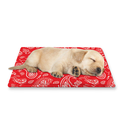 Red Paisley Bandana Pattern Print Pet Cooling Mat Cover