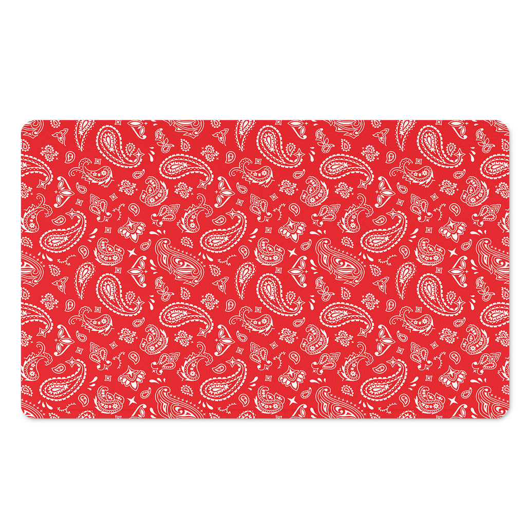 Red Paisley Bandana Pattern Print Polyester Doormat