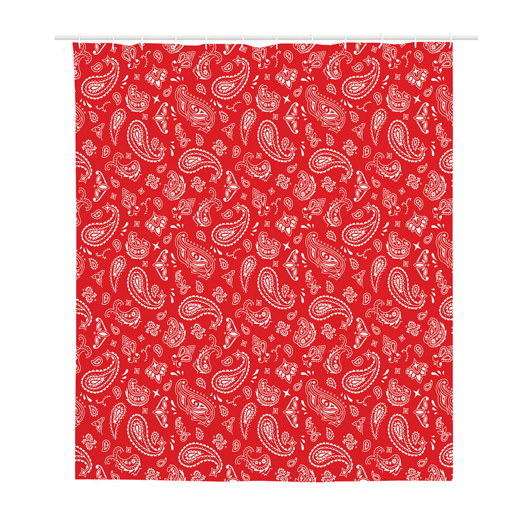 Red Paisley Bandana Pattern Print Polyester Shower Curtain