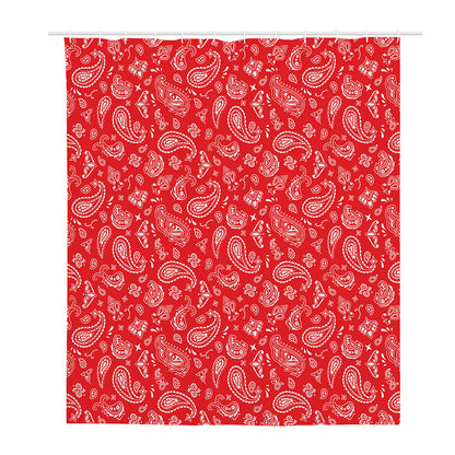 Red Paisley Bandana Pattern Print Polyester Shower Curtain