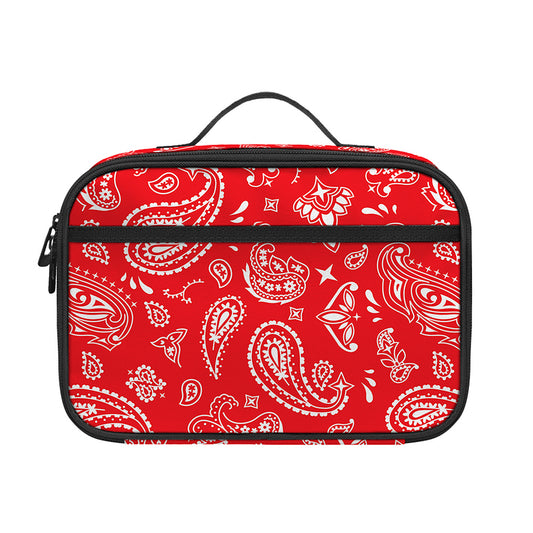 Red Paisley Bandana Pattern Print Portable Lunch Bag
