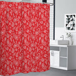 Red Paisley Bandana Pattern Print Premium Shower Curtain