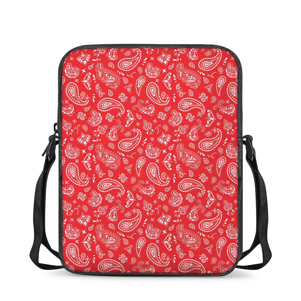 Red Paisley Bandana Pattern Print Rectangular Crossbody Bag