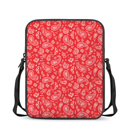 Red Paisley Bandana Pattern Print Rectangular Crossbody Bag