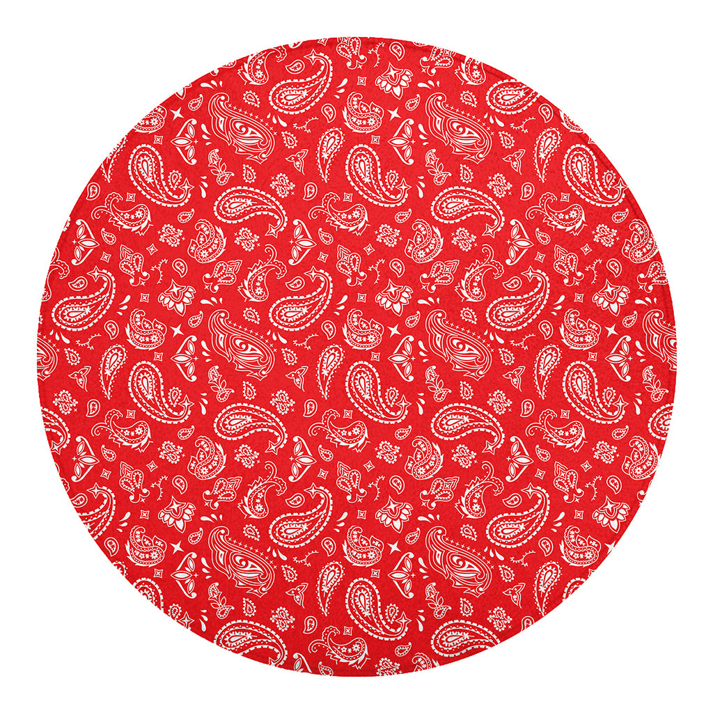 Red Paisley Bandana Pattern Print Round Blanket
