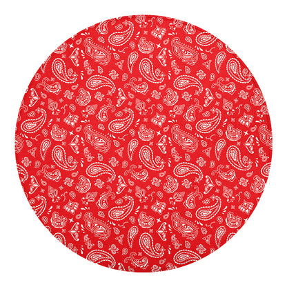 Red Paisley Bandana Pattern Print Round Blanket