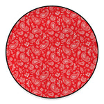 Red Paisley Bandana Pattern Print Round Floor Mat