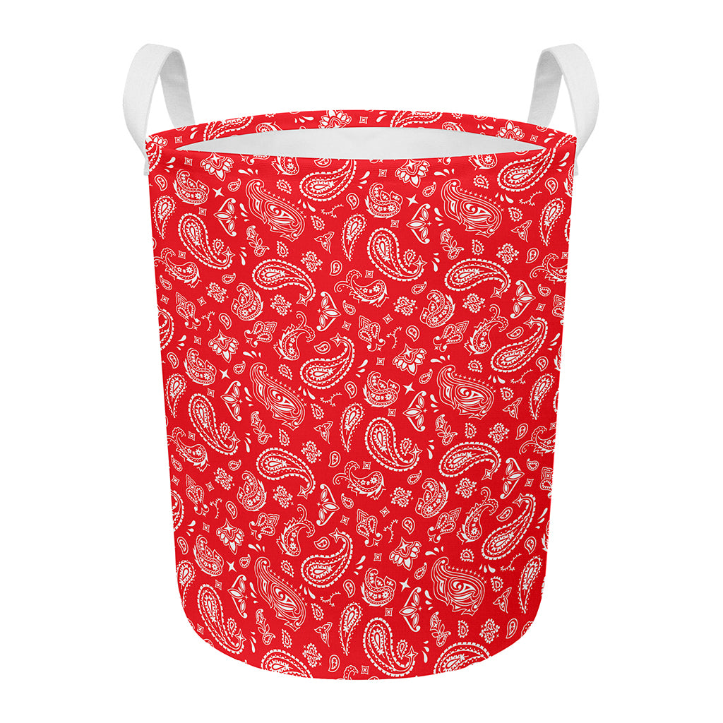 Red Paisley Bandana Pattern Print Round Laundry Basket