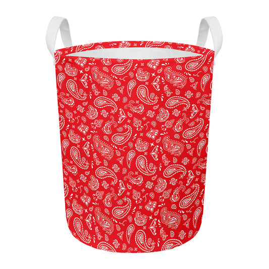 Red Paisley Bandana Pattern Print Round Laundry Basket