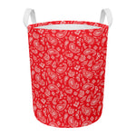 Red Paisley Bandana Pattern Print Round Laundry Basket