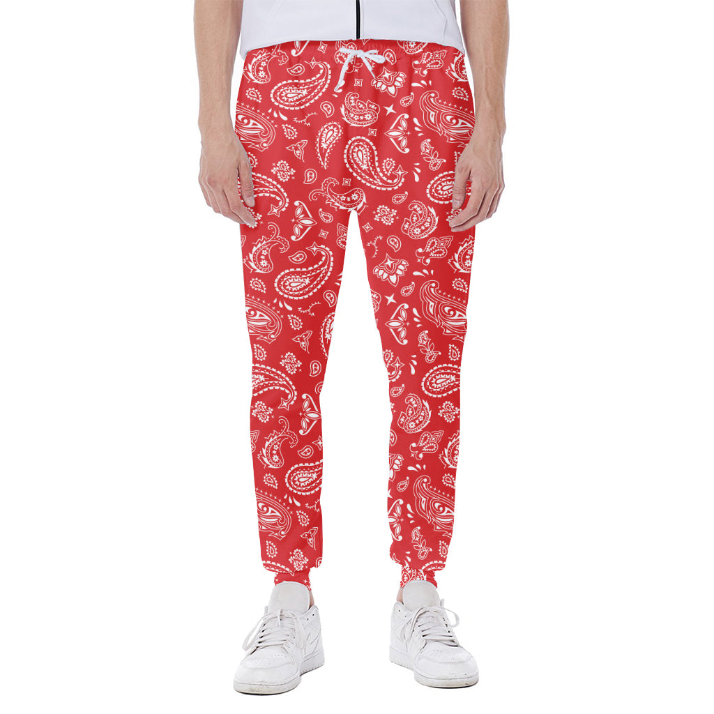 Red Paisley Bandana Pattern Print Scuba Joggers