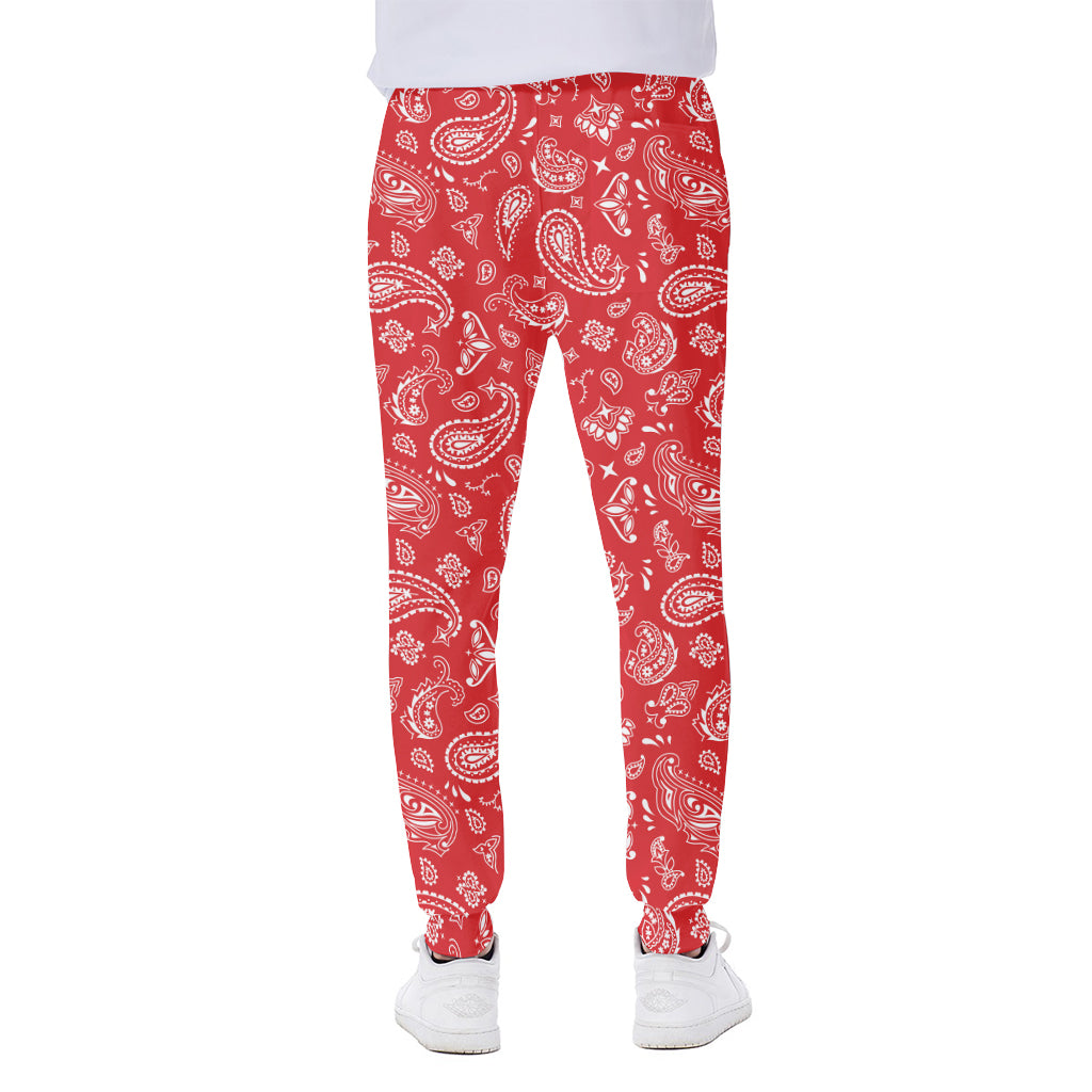 Red Paisley Bandana Pattern Print Scuba Joggers